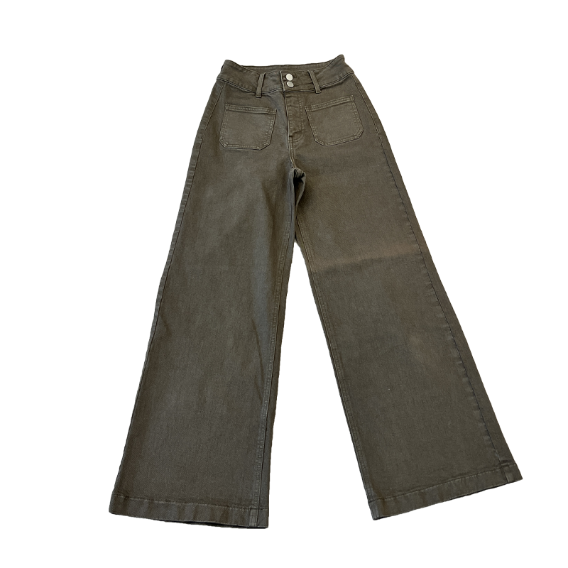 Women's Jeans Women's High Waist Double Button Elastic Micro Flare Pants, Green Cypress Colored Stretch Denim Trousers for Casual & Daily We