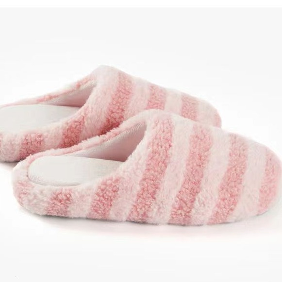 Striped Teddy Velvet Anti-Collapse Memory Foam Injection Women's Cotton Slippers ddmymarket