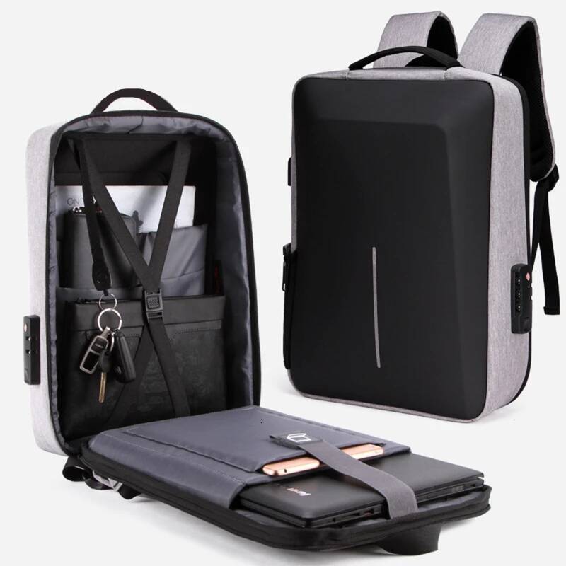 Men's Casual Hard Shell Anti-theft Backpack High Capacity Travel USB Charging Fasion Business Computer Bag For Male high-quality