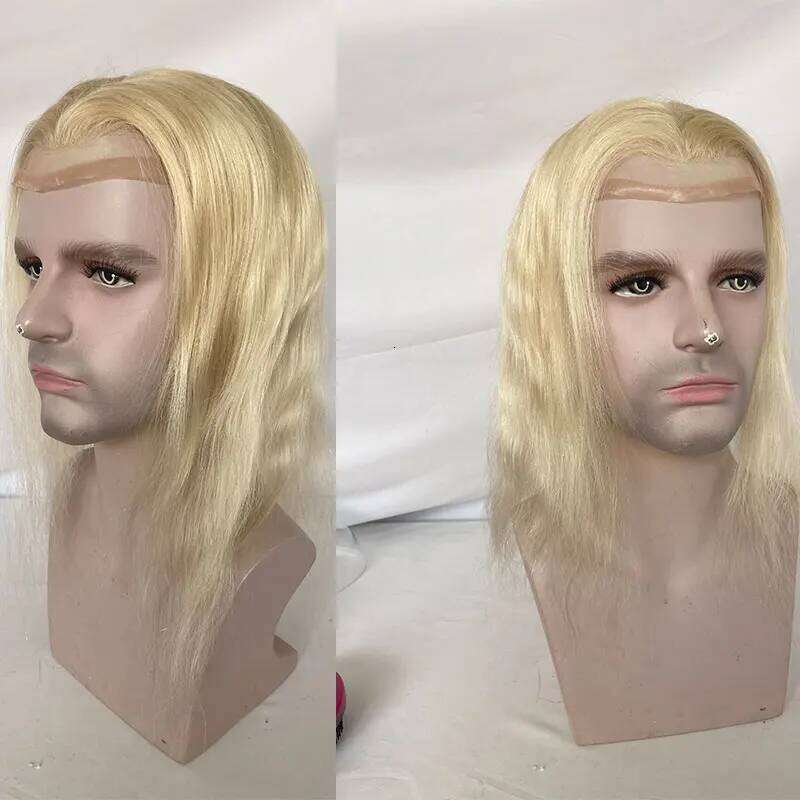 12inch Long Human Blonde 613# Men's 8x10inch Mono Base Mens System Front Men Toupee Natural Hairline Hair Piece