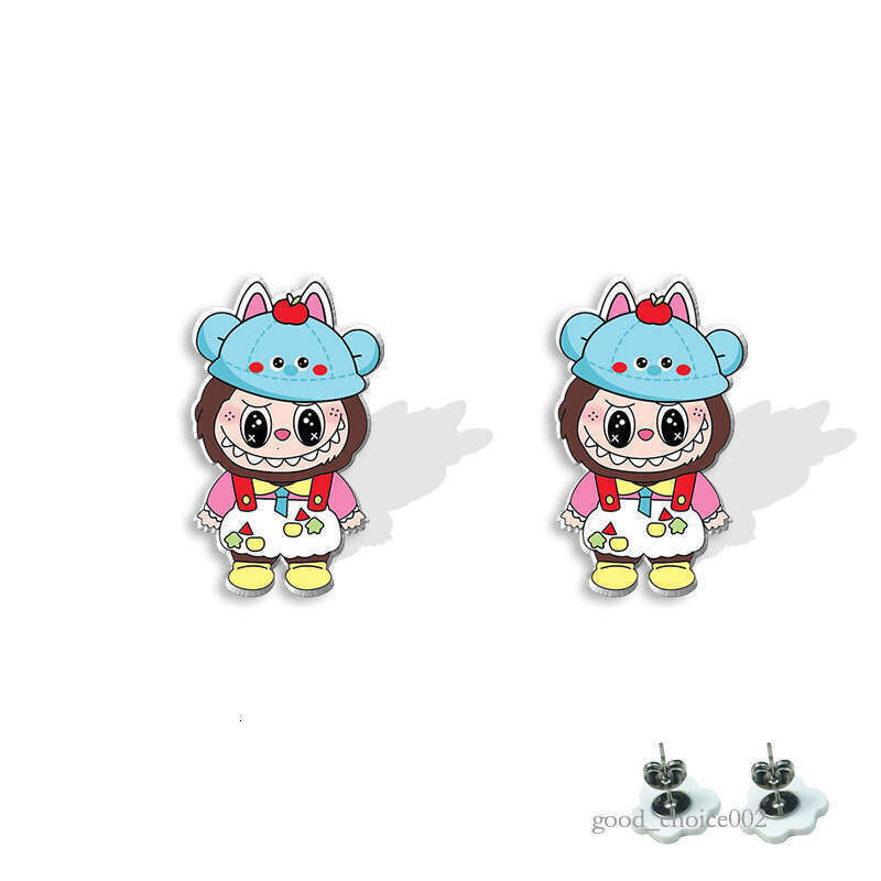 Lanjia- LABUBU Acrylic Labubu Cute Animation Peripheral Stainless Steel Cartoon Creative Resin Stud Earrings 6Ee77 B9