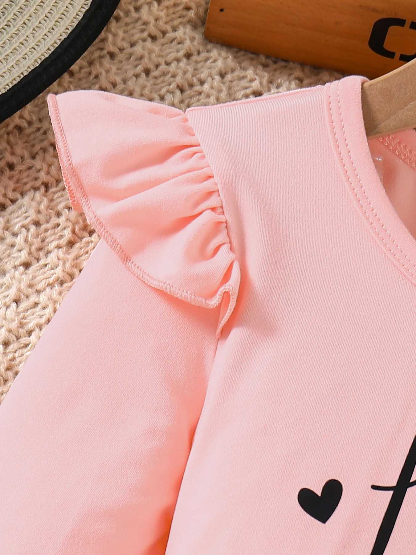 Spring and autumn cute girl fashion outdoor casual clothing pink round neck wing sleeve top leopard pleated skirt 2piece set L250926VOSA