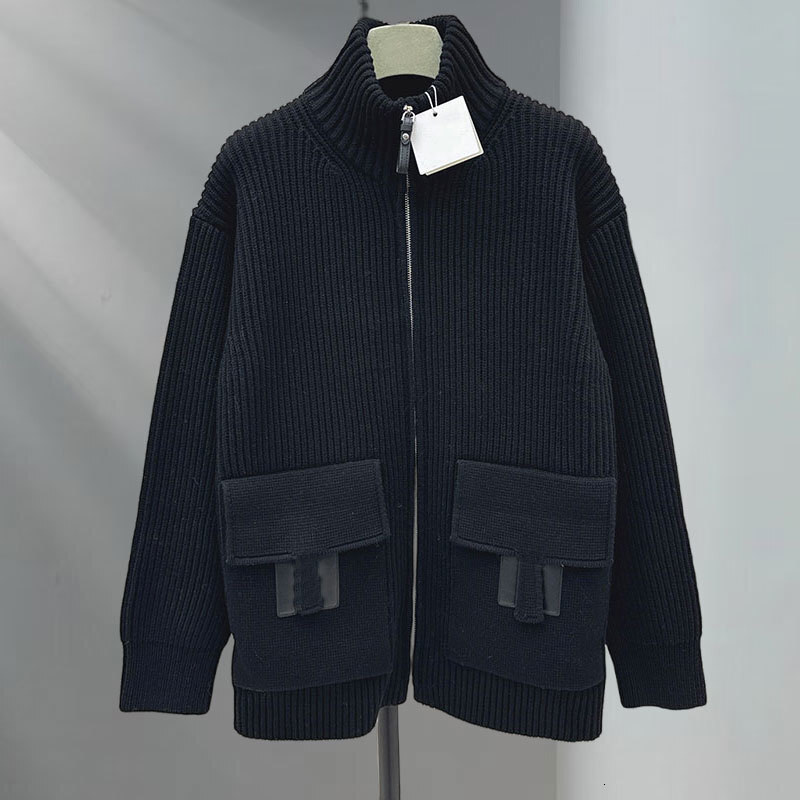 Designer New Season Luxury Women's Embroidered Pattern Pocket Wool Blend Cardigan Fashion Runway Drop Shoulder Long Sleeve Zip Front Two Color Y2K Clothing S0974