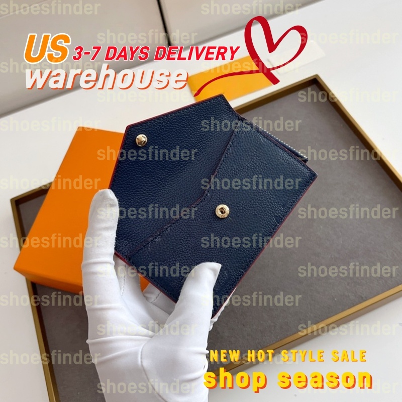 Hot Womens Wallets Luxurys Recto Verso Coin Purse Embossed Flowral Letter Card Holder Female Fashion Envelope Small Clutch Bag No Box