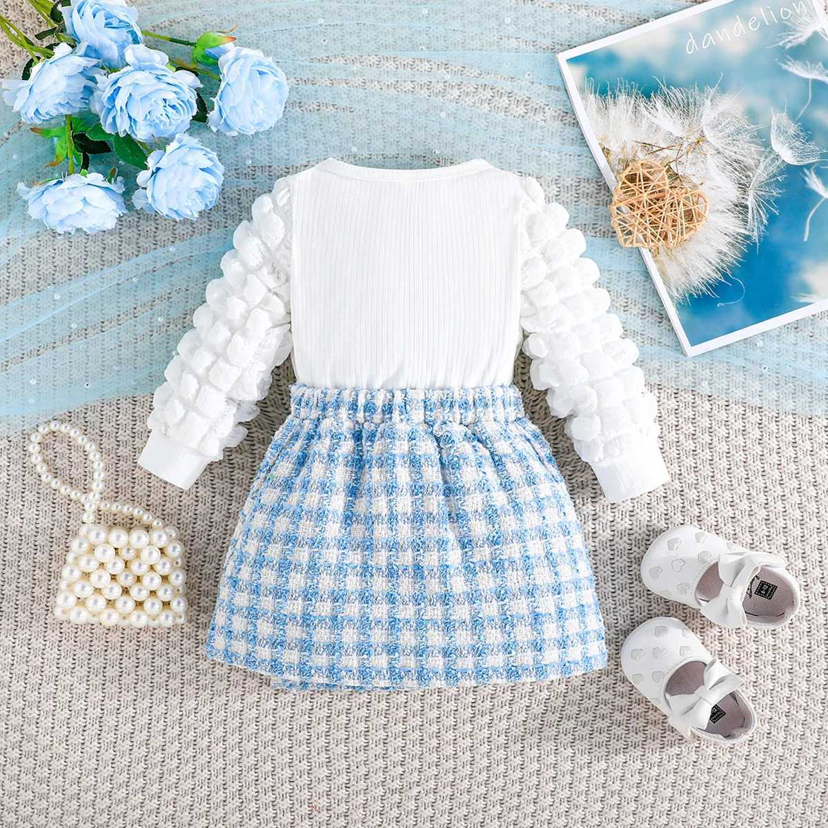Spring Toddler Girl Clothes Korean Cute Love Long Sleeve Cotton TopsPlaid Skirt Childrens Sets Baby Boutique Clothing BC662 L25092612MN