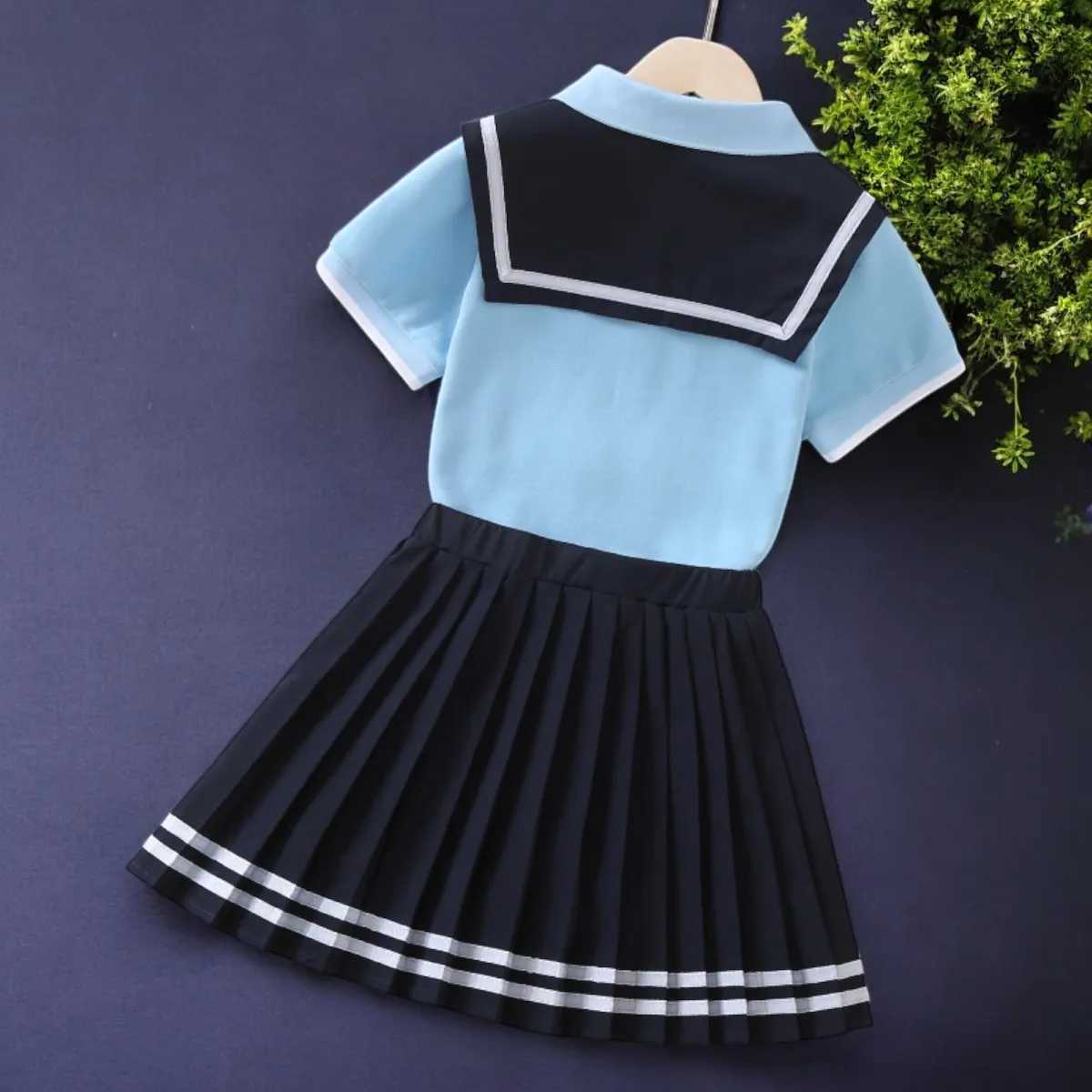 Summer Girls School Uniform Outfits Sets Children Suit Teens Tracksuit Short Sleeve Shirt Skirt Kids Costumes 5 8 10 12 Years L2509264WBQ