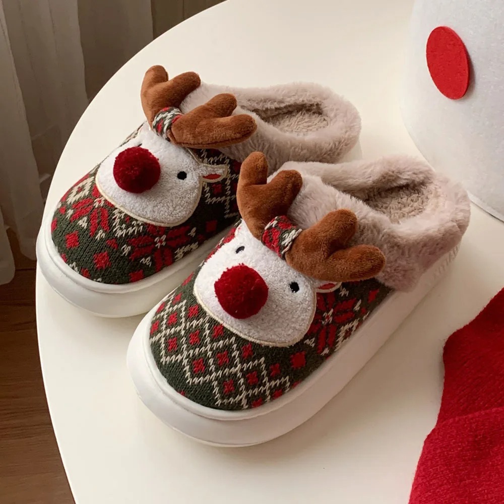 Trendy Winter Seasonal Adorable Deer-Inspired Female Cotton Slide Sandals Ideal for Cozy Homes Woman Cute Cartoon Deer Anti-slip Girls Indoor Home Flo