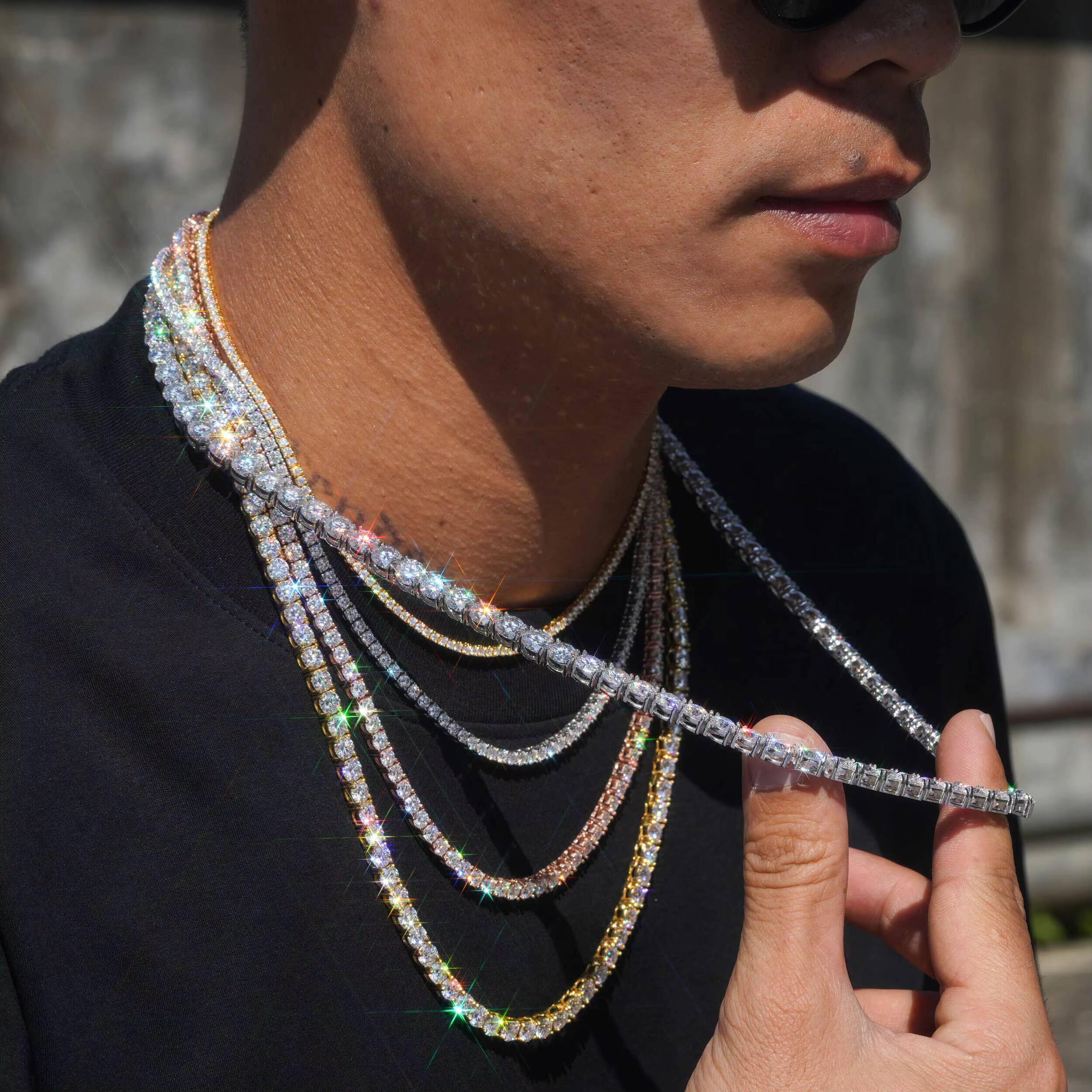 Wholesale Price Sterling Silver 925 Tennis Bracelet Necklace Hip Hop Iced Out Jewelry 5A Quality CZ Stone Zircon Tennis Chain