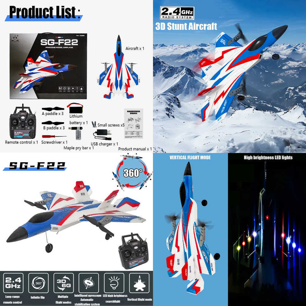RC Plane F22 Stunts Plane 24G Radio Control Glider Remote Control 3D Plane Glider Airplane EPP Foam Boys Toys for Children L2509263VWA