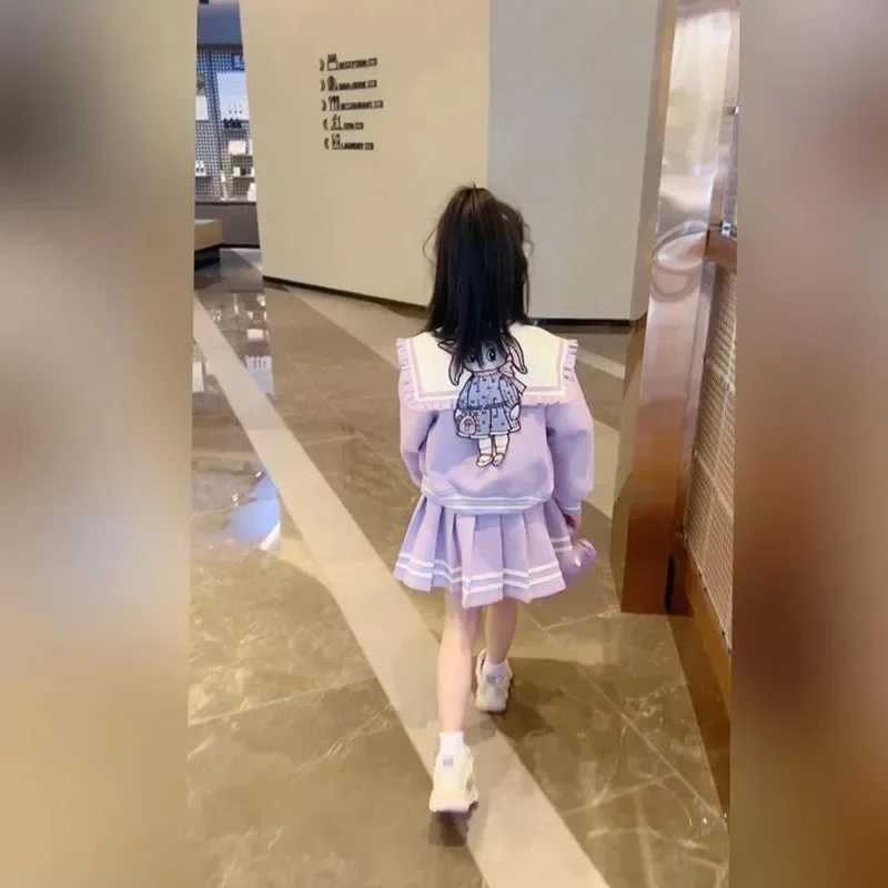 Girls Spring and autumn Korean version of foreign style princess style girl cartoon coat pleated skirt twopiece set L2509263U8L