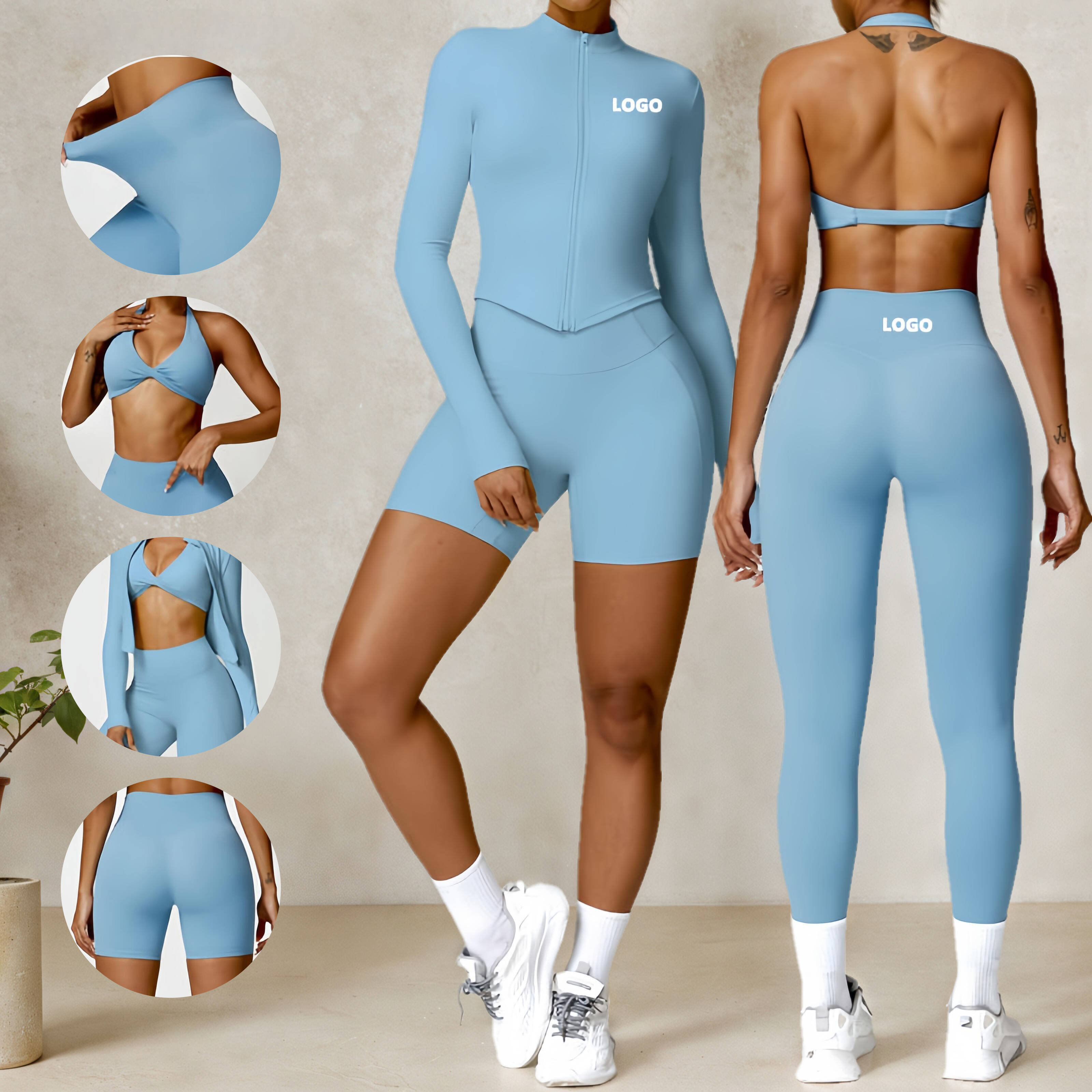 Wholesale Custom Woman Breathable Fitness Leggings Top Clothing Active Wear Yoga Bra Shorts Set Gym Fitness Set for Women