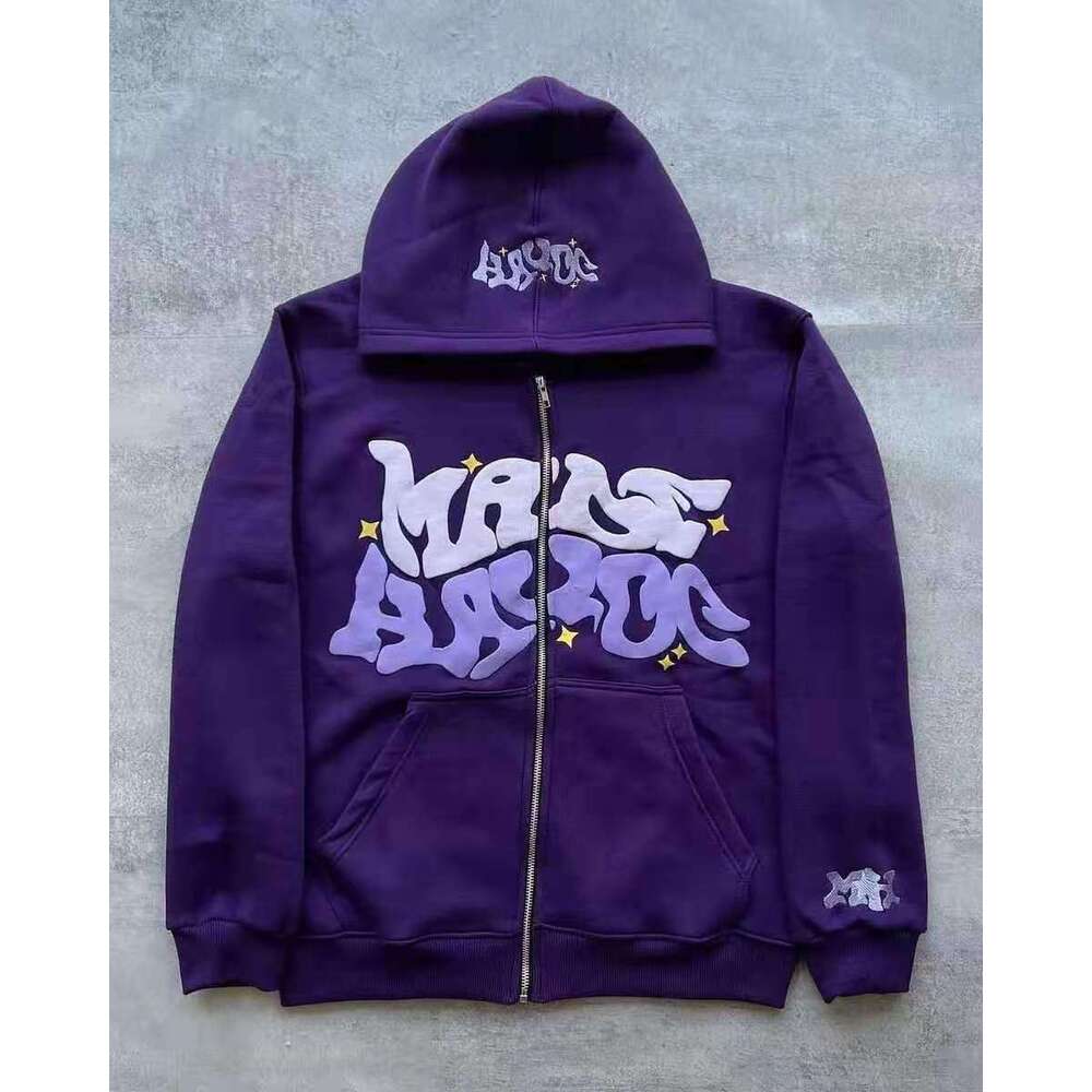 2024 New Street Hip-Hop Foam Print Letter Cardigan Zipper Hoodie Youth Casual Sweatshirt