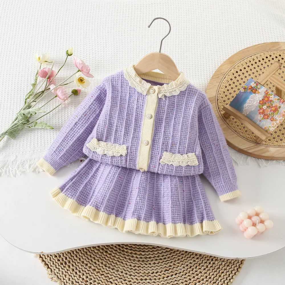 Girls Dress Clothes Sets Spring Autumn Children Woolen Jersey Sweaters Coats Skirts Kids Princess Suit For Baby Knitted Outfits L250926SKIC