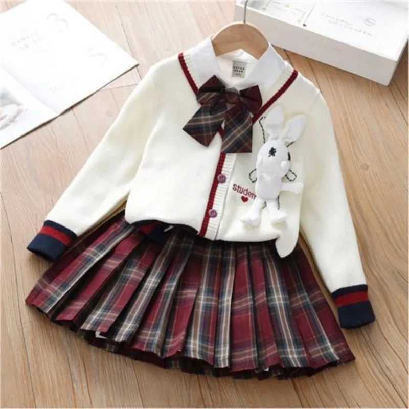 2025 Girls Autumn JK Uniform Set New Trend Childrens Coat Shirt Fold Skirt 3Piece Set Kids Cute Breathable Clothing Set LH732 L250926ILOR