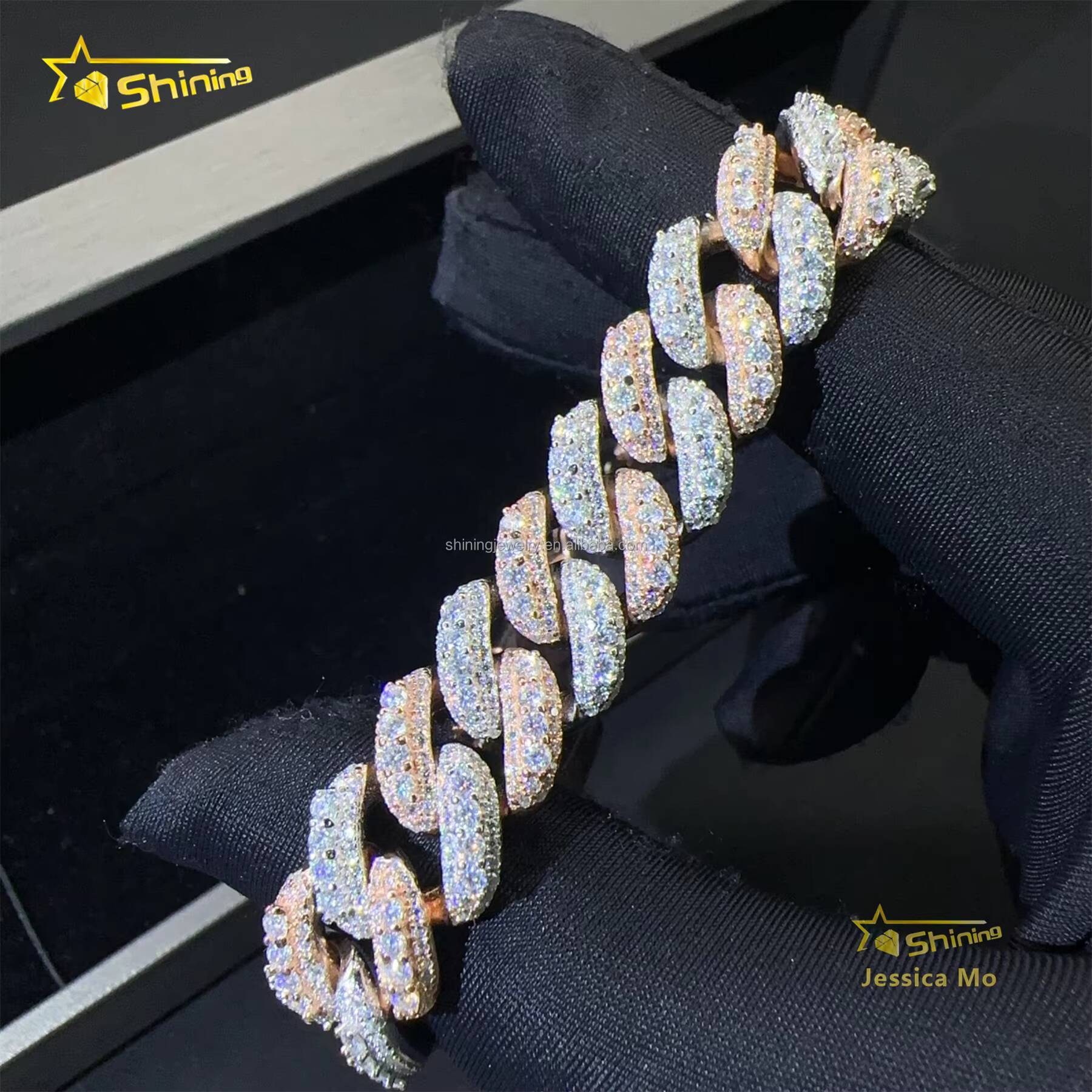 13mm 3Rows Two Tone Color Rapper Hip Hop Jewelry VVS1 Moissanite Iced Out GRA Certificate S925 Silver Cuban Bracelet Man