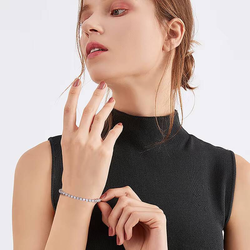 RINNTIN SB116 Men Women 925 Sterling Silver 30mm Bezel Setting Cubic Zirconia Classic Tennis Bracelet