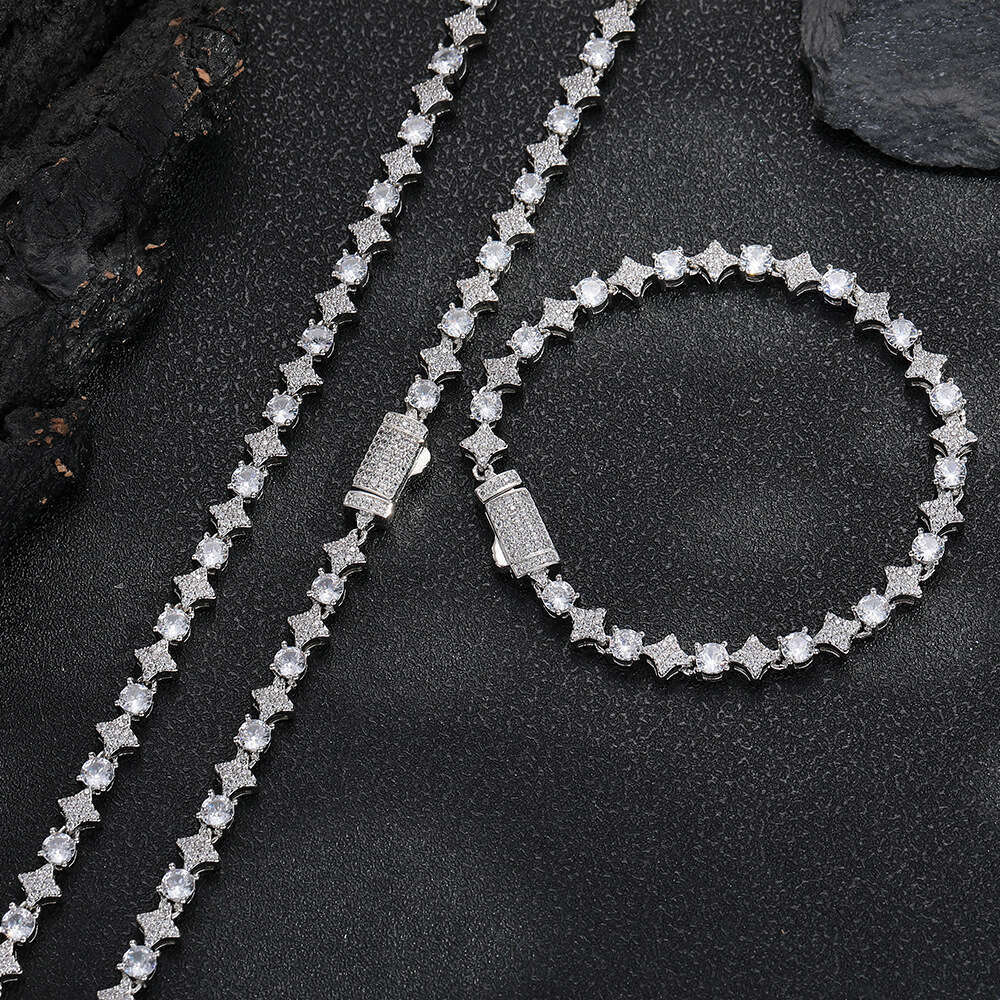 New Fashion Hip-Hop 6mm Star Zircon Tennis Chain Necklace High-End Feel Unisex Bracelet Simple Jewelry