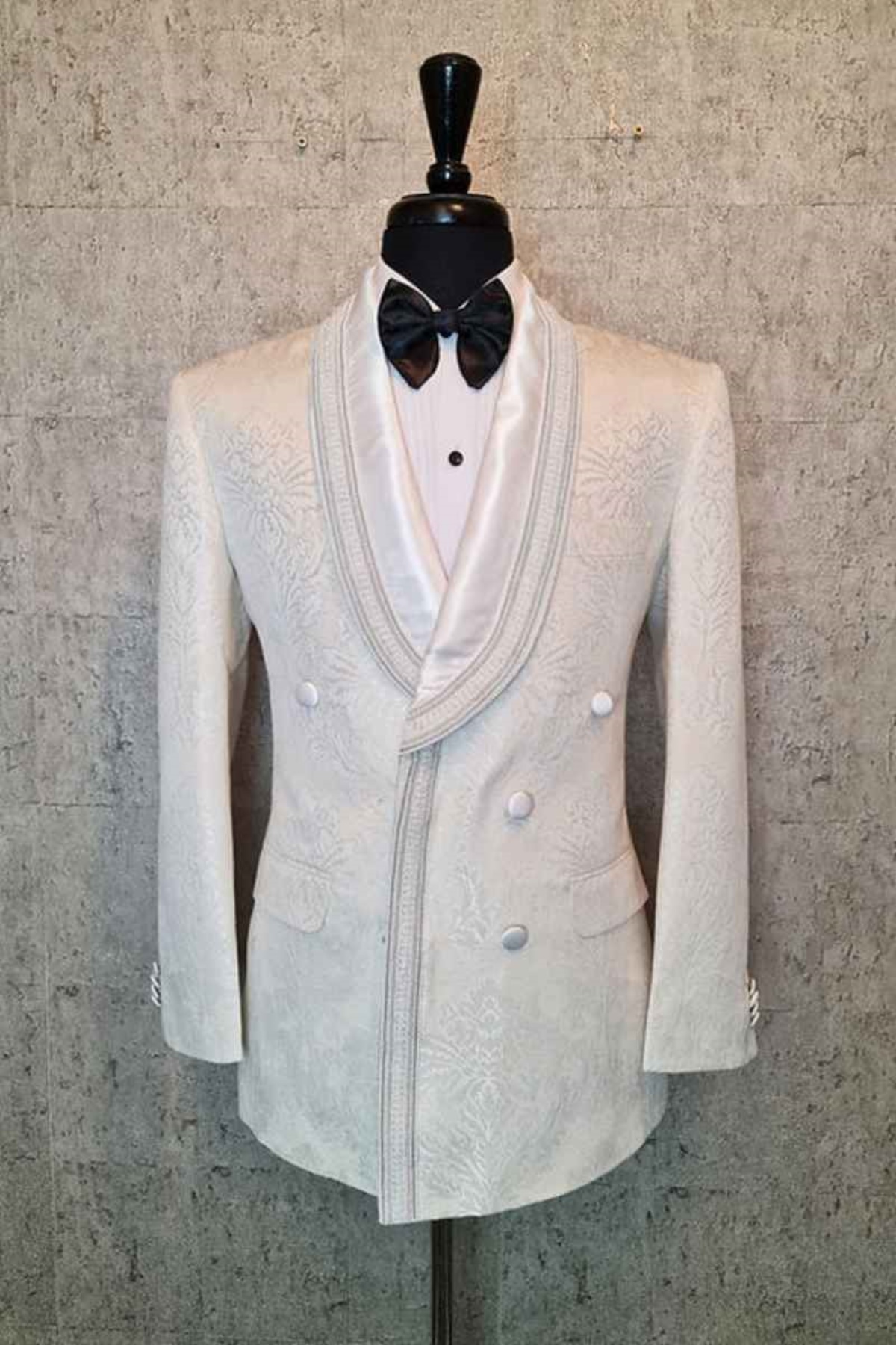 Luxuly Jacquard Wedding Tuxedos 2 Pieces Jacket Pants Double Breasted Shawl Lapel Men Suit Elegant Costume Homme Customized