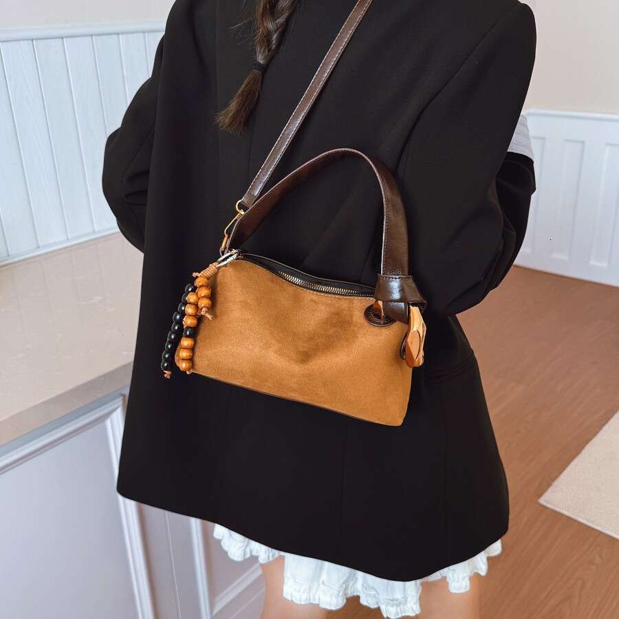 Designer Bags Brown Shoulder Boston Bag Suede 2025 Simple Elegant Commuter Women's Shoulder Versatile Trendy Crossbody Bag