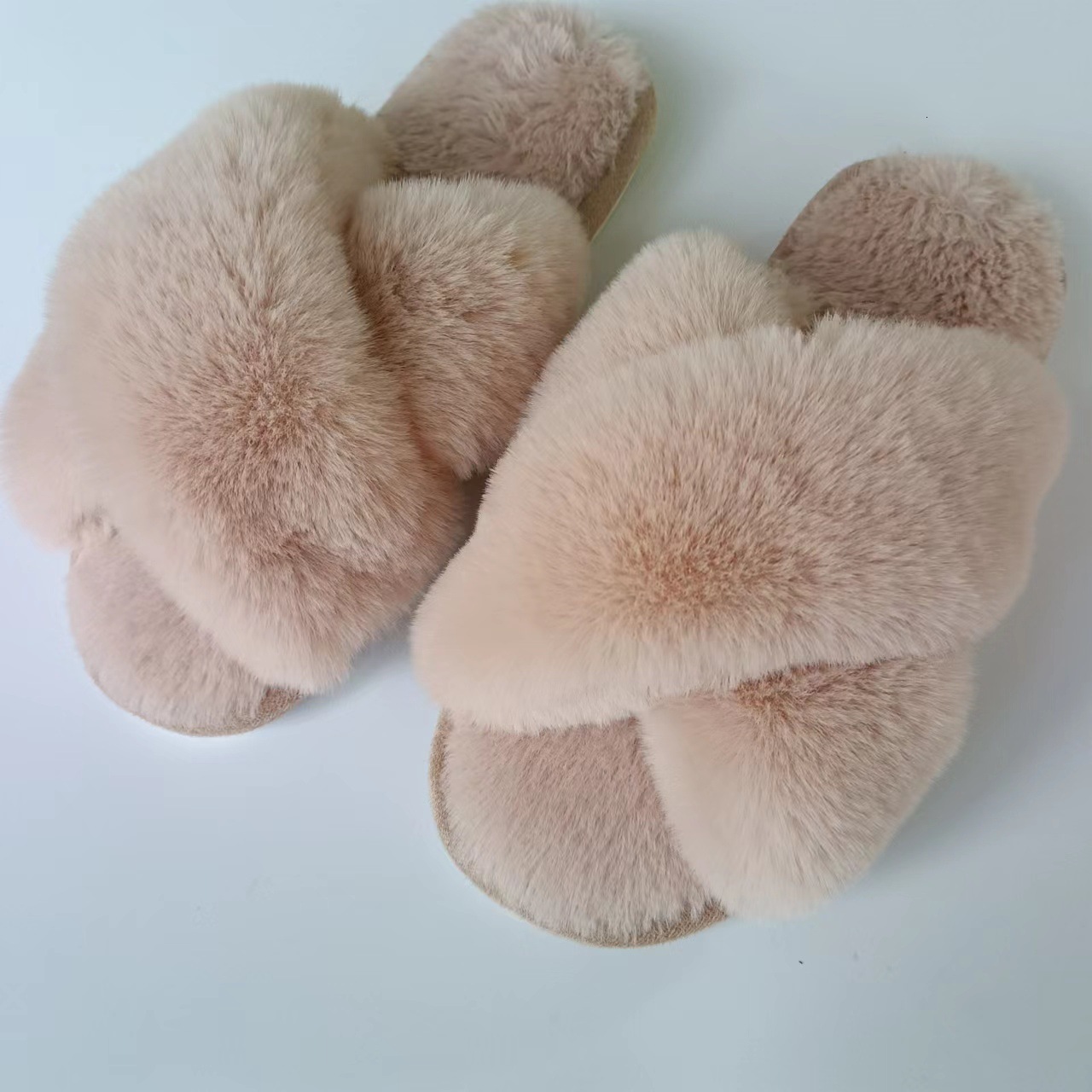 Internet Celebrity Imitation Large Rabbit Fur Cross Slippers ddmymarket