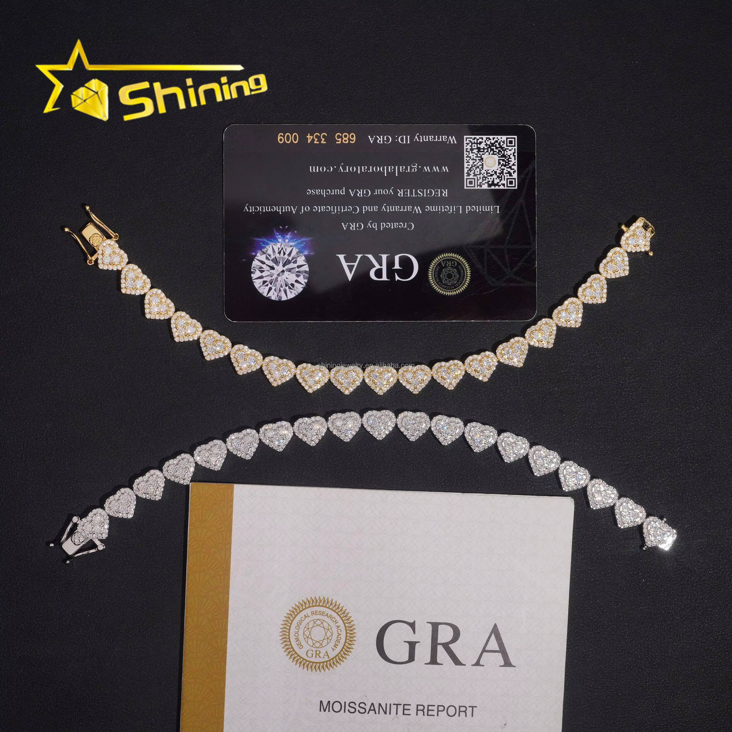 Drop Shipping Hot Selling Fashion Luxury Elegant Style Women Hip Hop Jewelry VVS1 Moissanite Iced Out S925 Silver Heart Bracelet