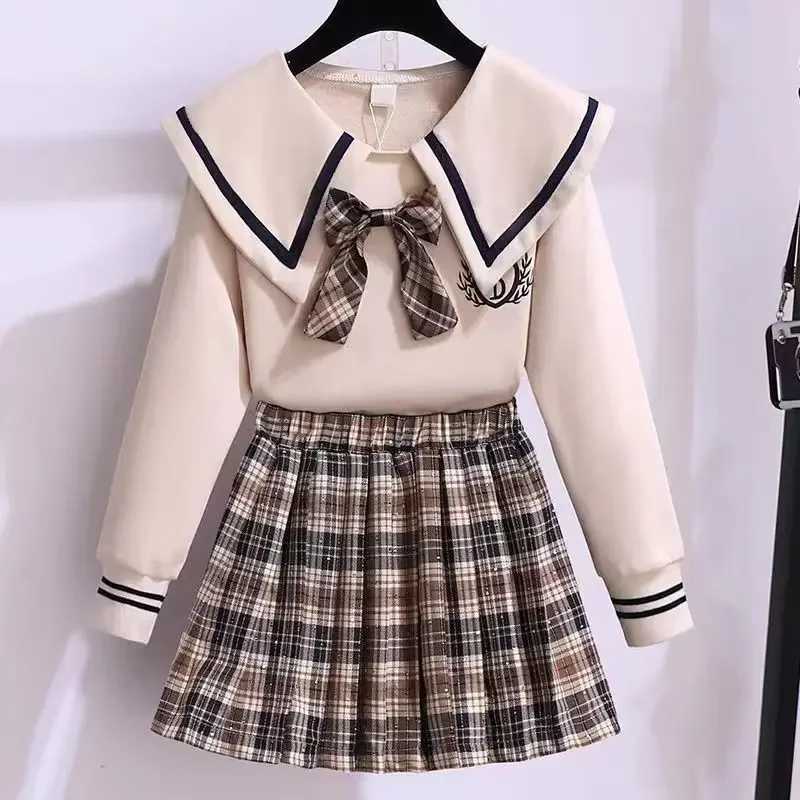 Sets For Girls School Uniform Twinset Children Costume Kids Suit Preppy Tops Skirt Clothes For Teenagers 6 8 9 10 12 14 Years L250926P219