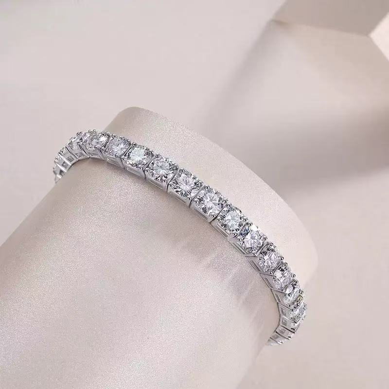 Iced Out Round Cut Moissanite Diamond 65 MM Tennis Bracelet 925 Sterling Silver Stylish and Elegant For Him Her Hip Hop Jewelry