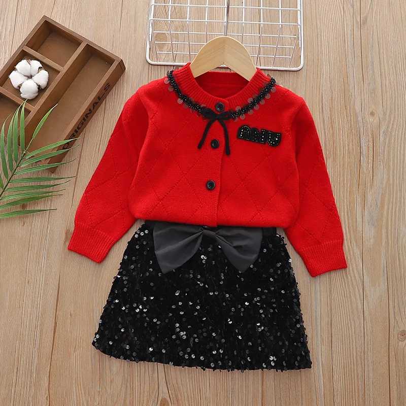 Girls Knitted Clothing Sets Spring Autumn Children Woolen Jersey Sweaters Tops Skirts Princess Dress Suit For Baby Outfits Kids L25092623K2