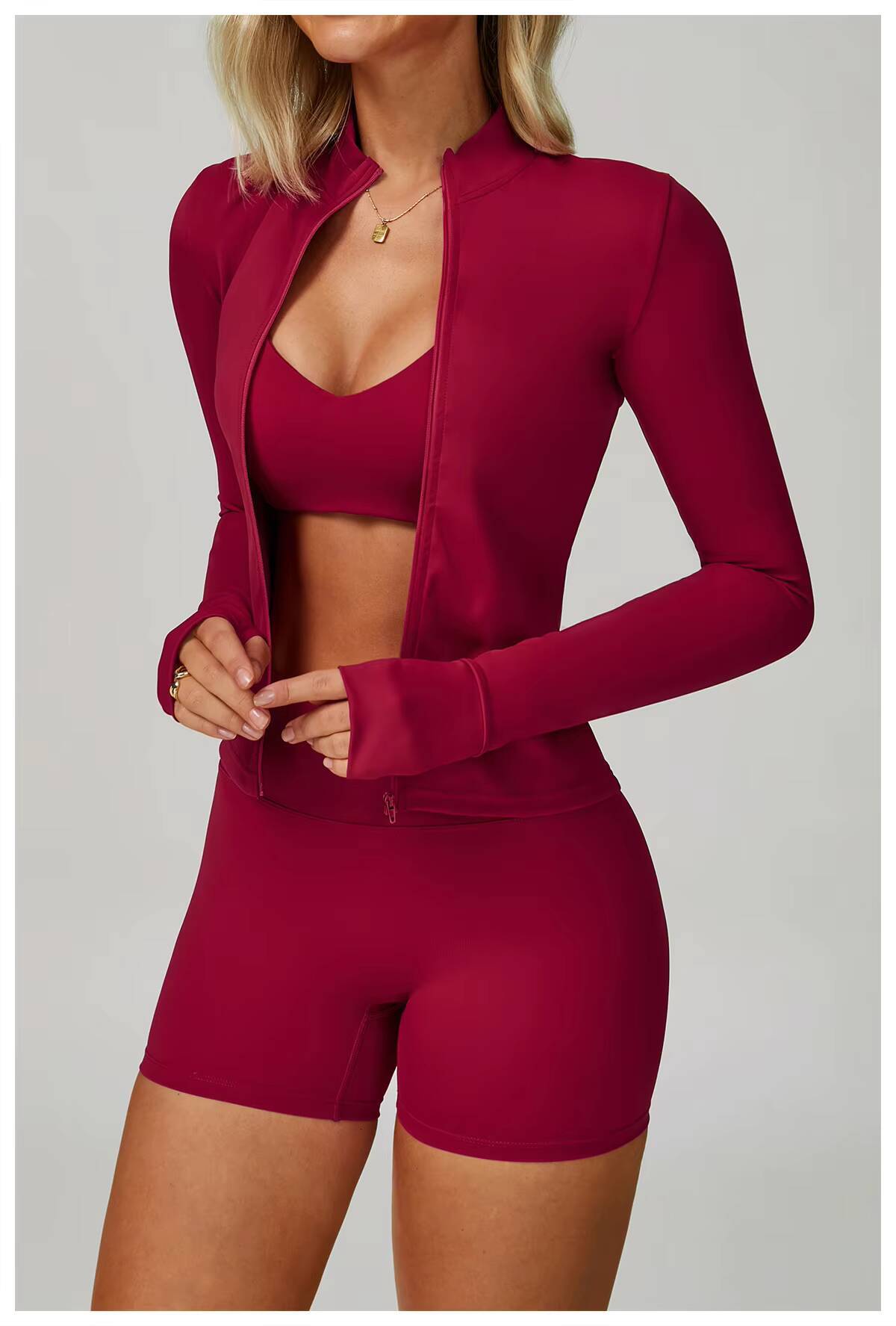 Custom Women Sports Bra Long Sleeve Zip up Jacket High Waist Yoga Leggings Fitness 4 Piece Gym Set
