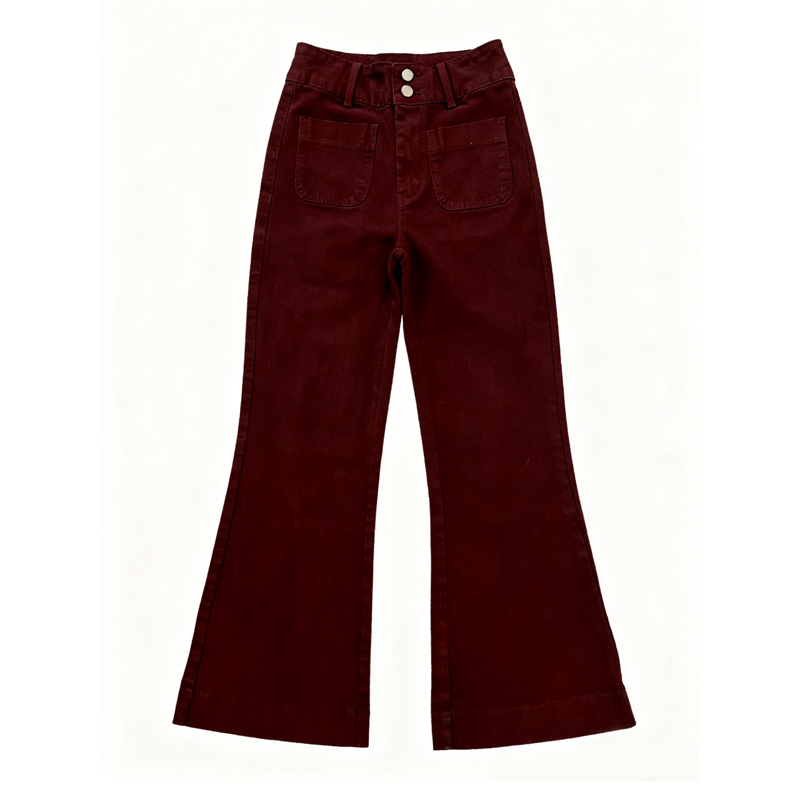 Women's Jeans Women's Retro Double-Button Stretch Denim Flare Pants High-Waisted Slimming Fitted Wine Red Jeans Trousers CK007