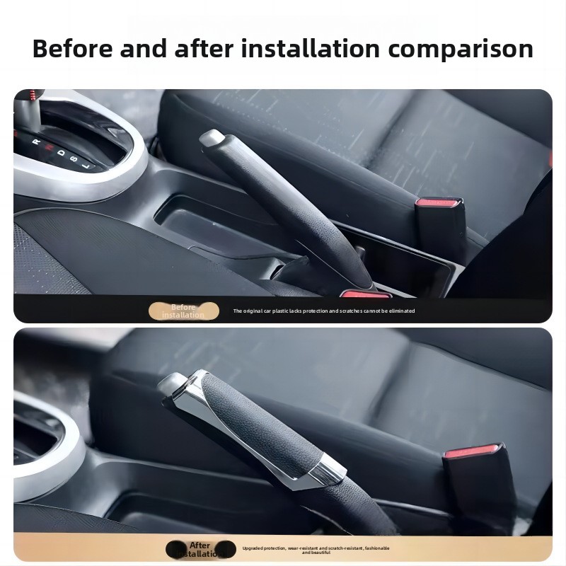 Car Handbrake Cover, Adhesive Handbrake Decorative & Protective Cap with Leather Texture - Stylish Auto Interior Decoration Accessory-NO23