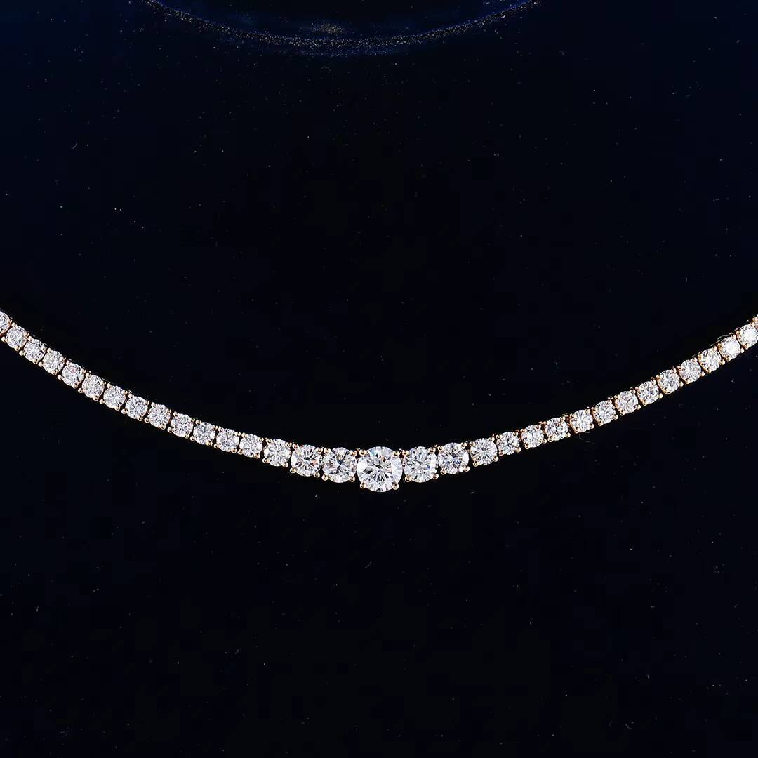 18K Yellow Gold Lab Grown Diamond Tennis Chain 25mm Round Cut DEF VVS Lab Diamond 17 Inches Necklace Length