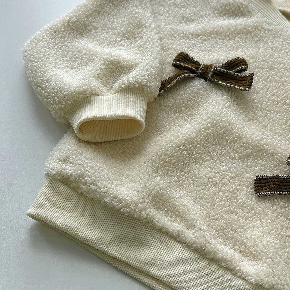 Girls Twopiece Set Spring Autumn Korean Version Plain Childrens Clothing Bow Decoration Long Sleeved TopSolid Color Pants L250926I2X8