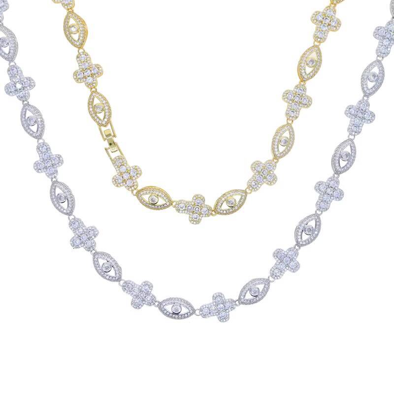 Bling Rhodium Plated Men Boy Hip Hop Jewelry Micro Pave 5A Cubic Zirconia CZ Evil Eye Cross Necklace