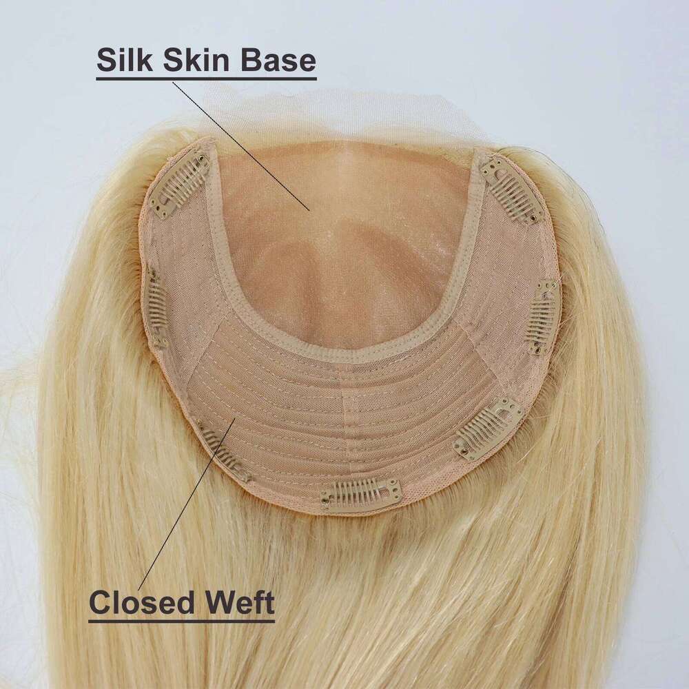 #613 Honey Blonde Virgin Human 6x6 4x4 Inch Silk Base Topper For Women Big Size Hair Pieces With Clips In