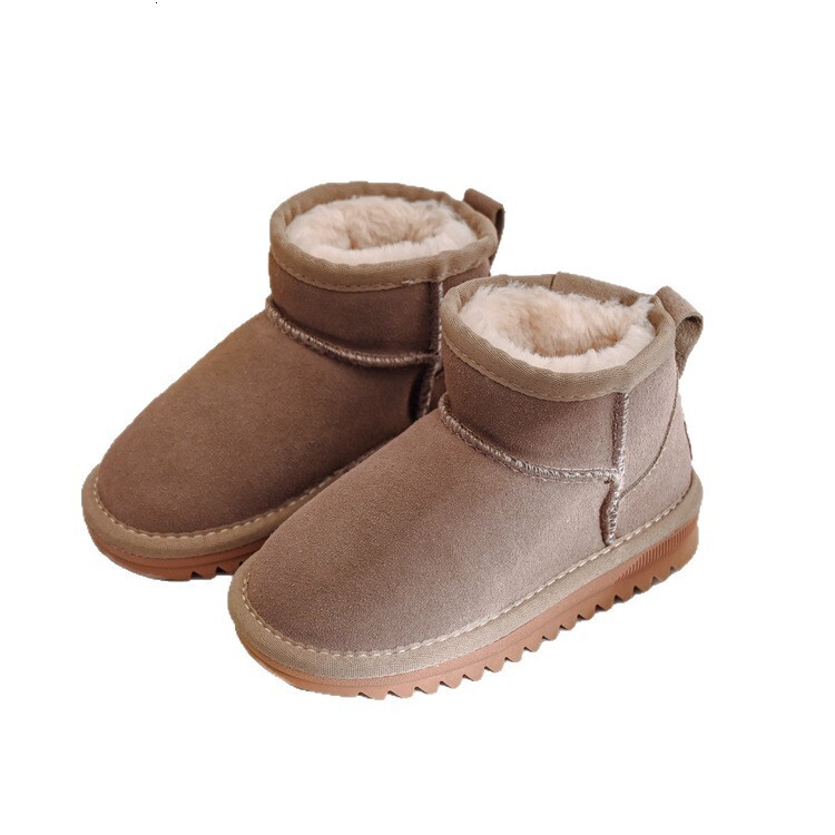 Pure cowhide and genuine leather children's snow boots, girls' shoes, boys' shoes, baby wool lined thick cotton shoes, children's 