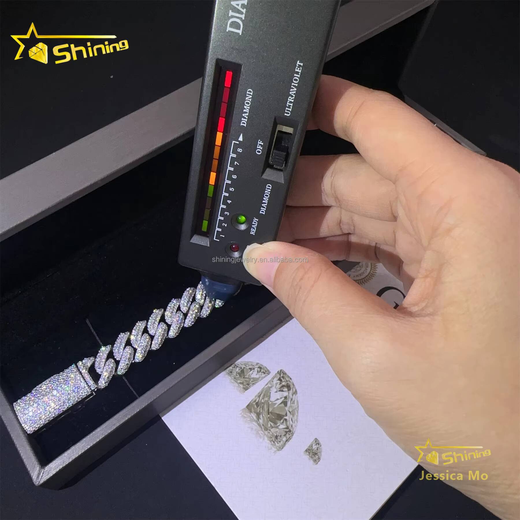 13mm 3Rows Rhodium Plated Rapper Hip Hop Jewelry VVS1 Moissanite Iced Out GRA Certificate S925 Silver Miami Cuban Bracelet Man