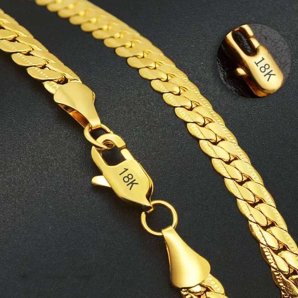 Hot sale Fine Sterling Sier 5MM Gold Full Sideways Chain Necklace For Woman Men Fashion Wedding Engagement Jewelry