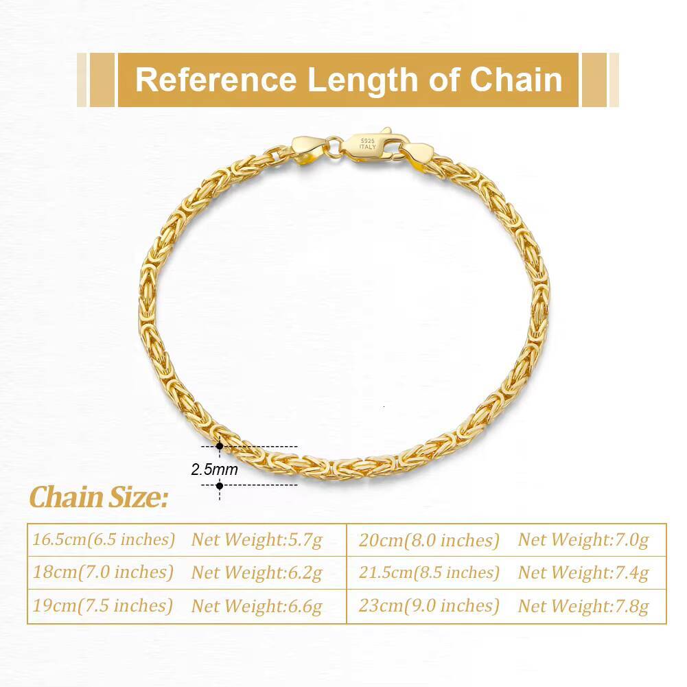 RINNTIN BSB122 Handmade Italian 925 Sterling Silver 18K Gold 25mm Flat Byzantine Link Chain Bracelet for Women Men
