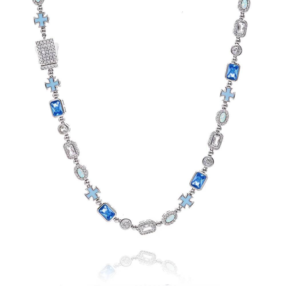 trend 6mm Oil Drip Cross Necklace Geometric Design Iced Out Colorful CZ Stones Hip Hop Fine Jewelry Chain