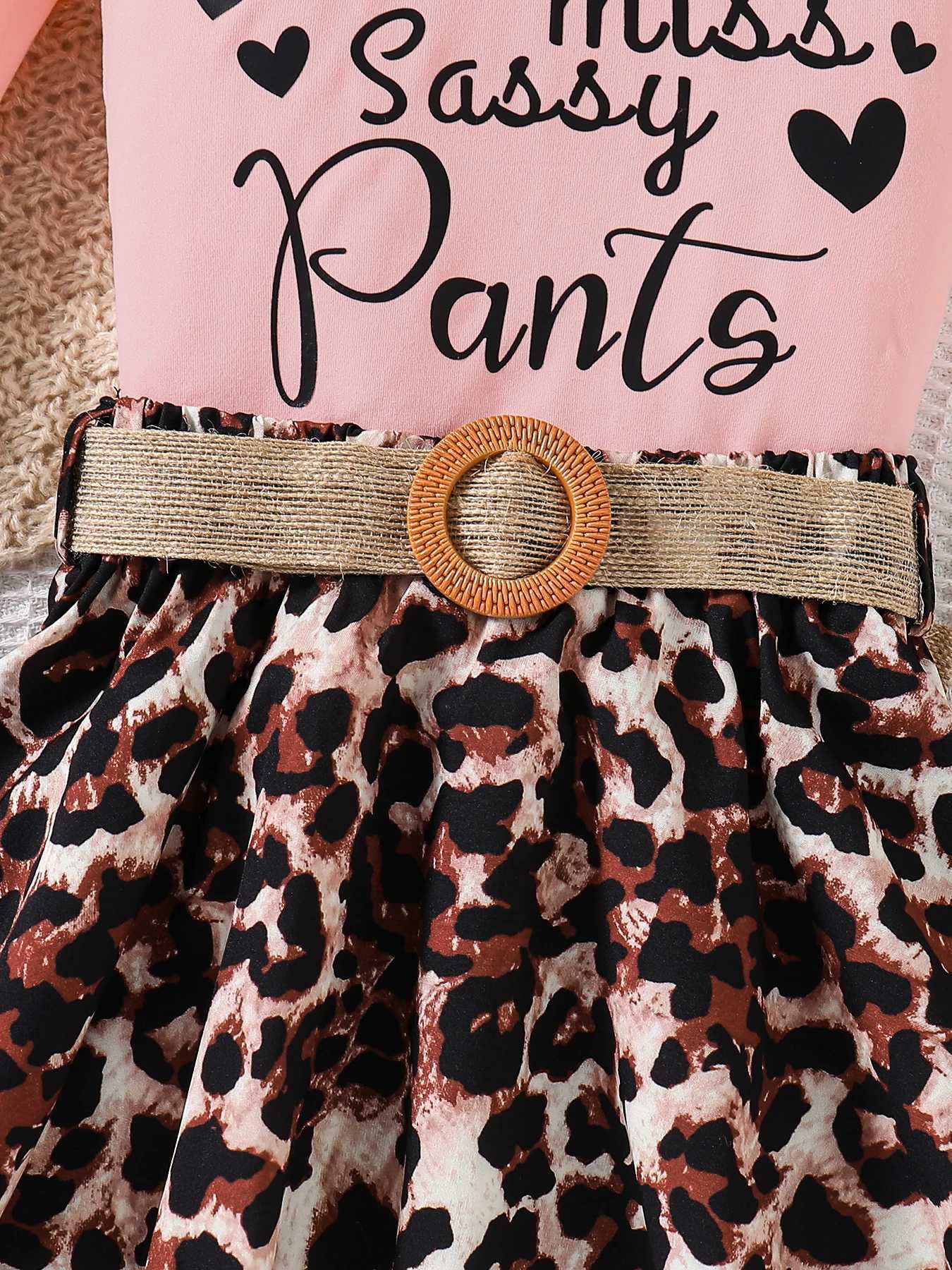 Spring and autumn cute girl fashion outdoor casual clothing pink round neck wing sleeve top leopard pleated skirt 2piece set L250926VOSA