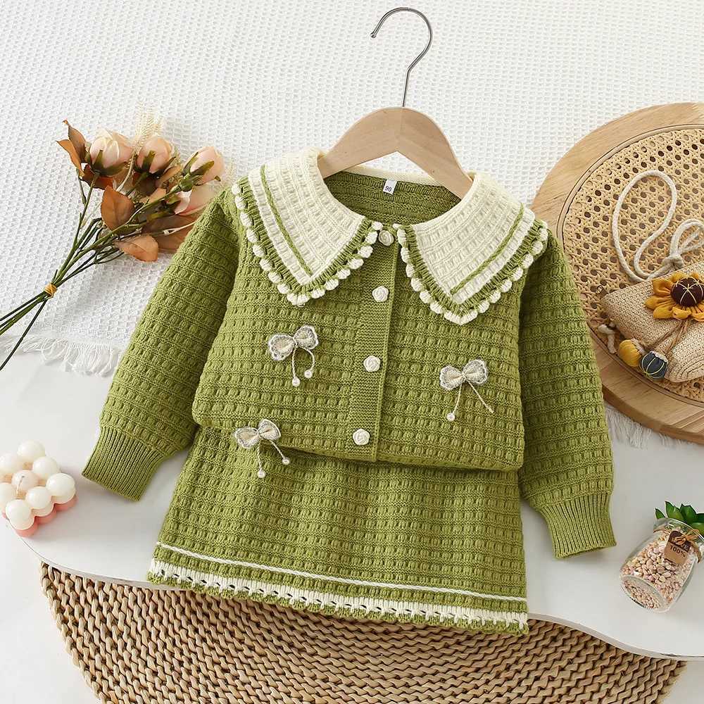 Girls Dress Clothes Sets Autumn Winter Children Woolen Jersey Sweaters Coats Skirts Kids Princess Suit For Baby Knitted Outfits L250926PXGQ