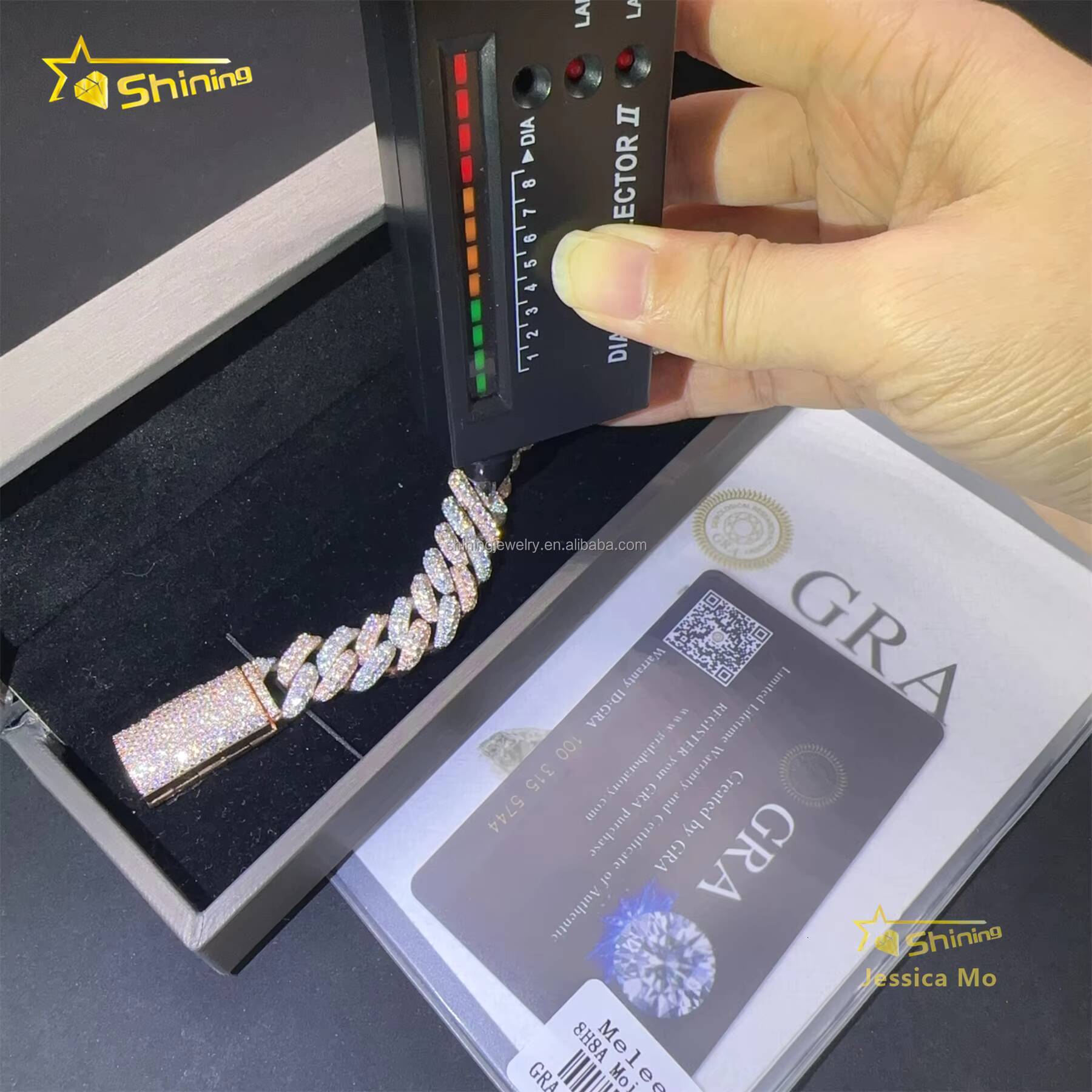 13mm 3Rows Two Tone Color Rapper Hip Hop Jewelry VVS1 Moissanite Iced Out GRA Certificate S925 Silver Cuban Bracelet Man