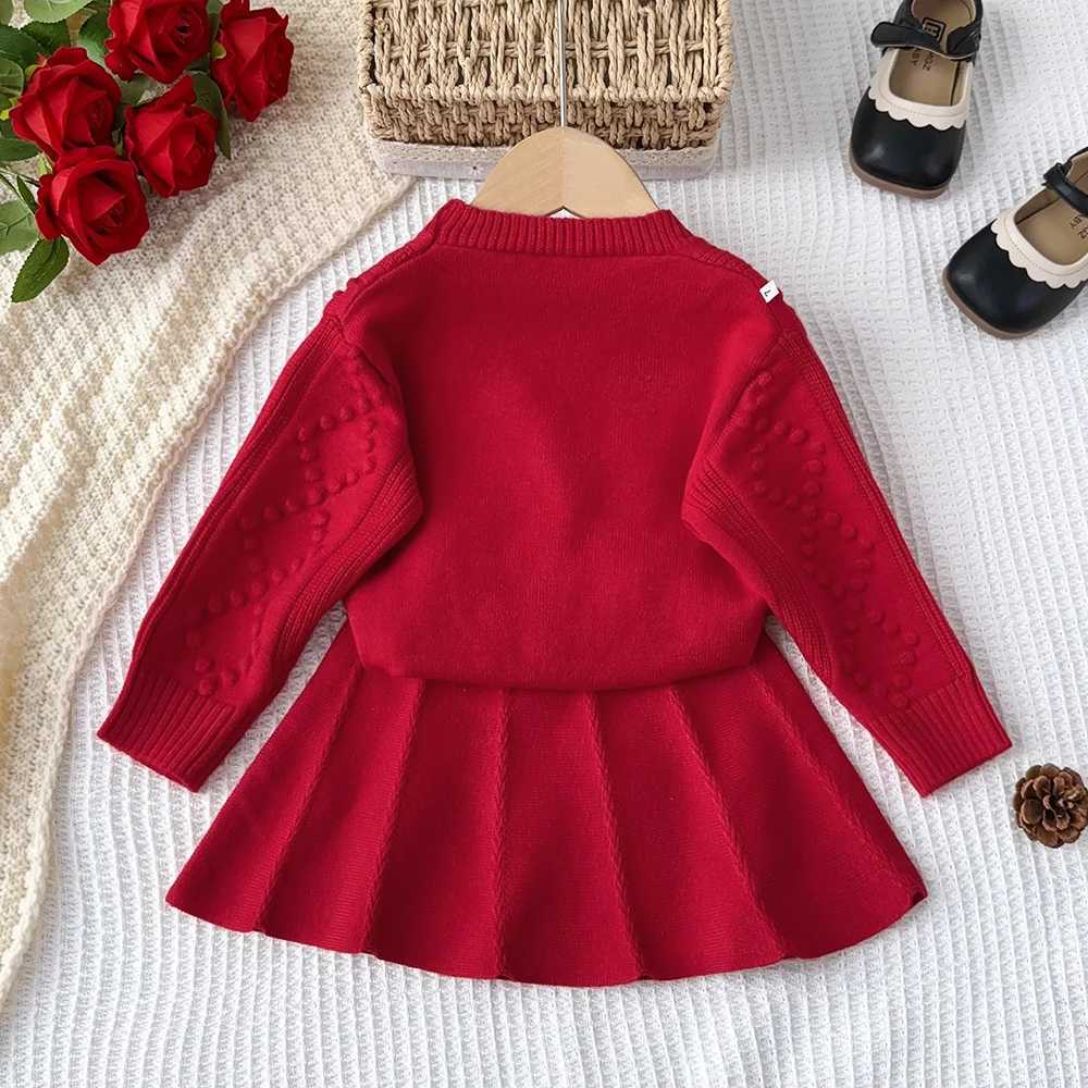 Bear Leader Red New Year Christmas Winter Set Vneck Bow Sweater Toppleated Aline Skirt 2piece Sets Kids Clothes Girls L2509268Z9D