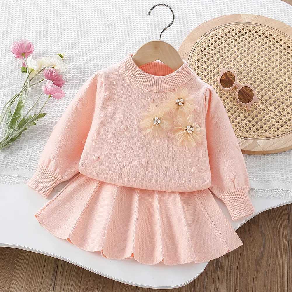 Girls Dress Clothing Sets Spring Autumn Children Woolen Jersey Sweaters Tops Skirts Kids Fashion Suit For Baby Knitted Outfits 2 L250926H0L0