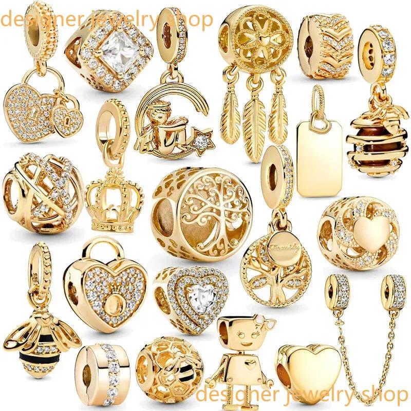 Designer Beads 925 Silver Charms for Bracelet Charm Gold Family Genealogy Heart Shaped Crown Pendant Charming Fit Original Bracelet Women's DIY Jewelry Gift