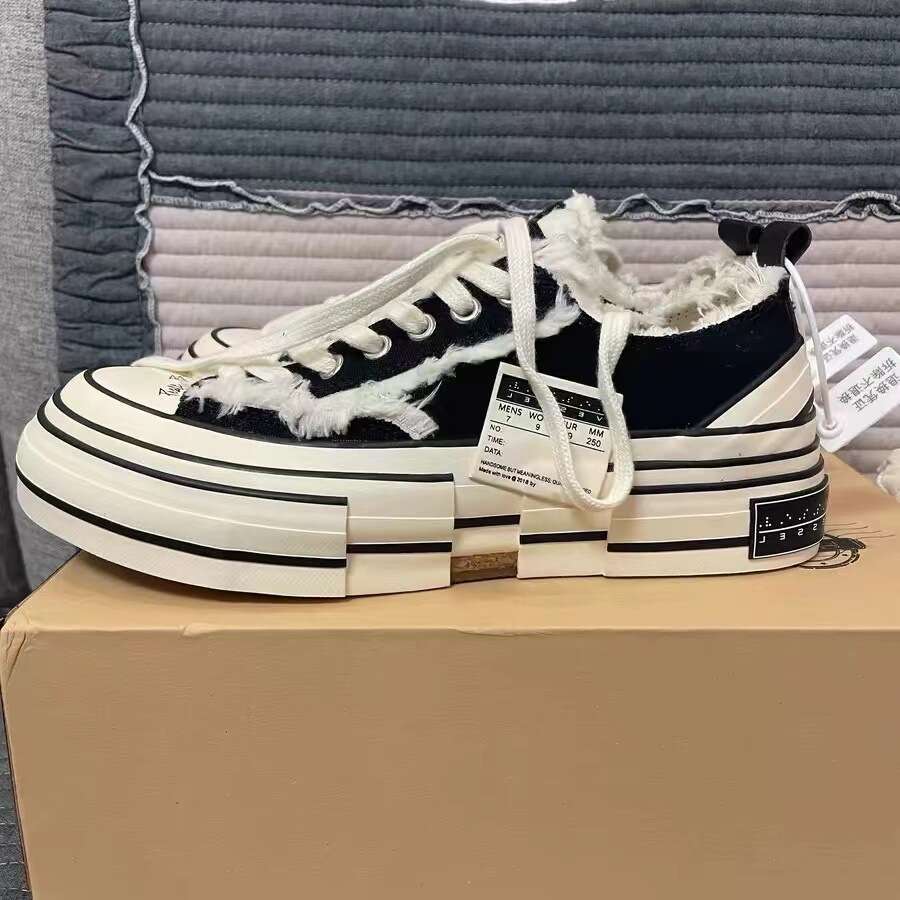 Wu Jianhao Style Beggar Canvas Half Men's Women's Shoes Frayed Edge Trendy Thick Sole Height Increasing Casual Sneakers d1