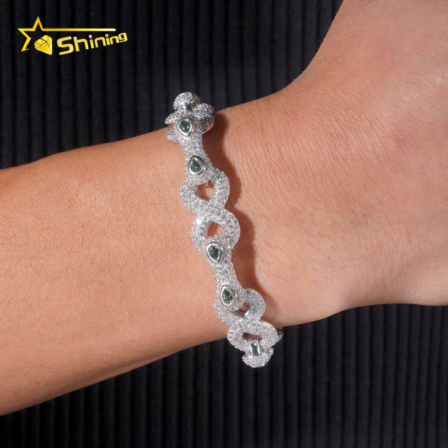 New Arrivals Iced Out Royal Blue Green Marquise Hip Hop Infinity Style 925 Sliver VVS Moissanite Bracelet Men Women