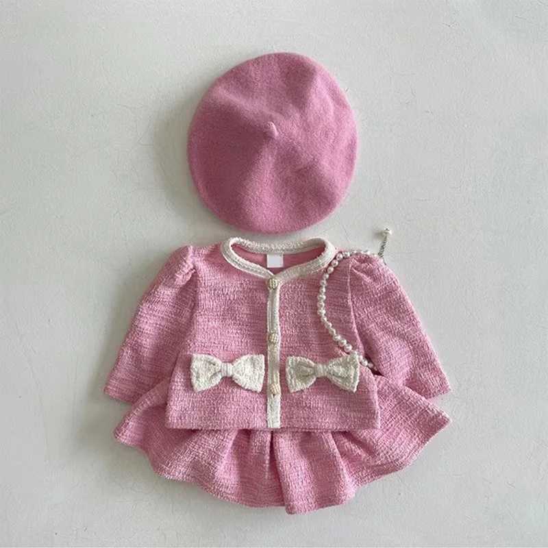 Autumn Fashion Girl Children Bow Long Sleeves Shirt Set Baby Sweet Cotton Tops Solid Skirt 2pcs Kid Infant Casual Blouses Suit L2509260YN8