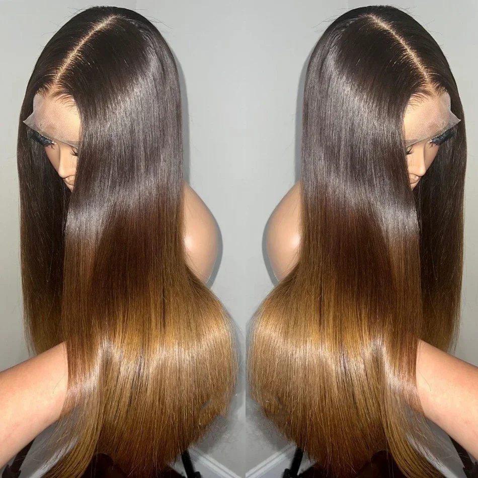 Soft Ombre Blond Lace Front Wig Long Silk Straight For Women Daily With Baby Hair Preplucked Natural Hairline